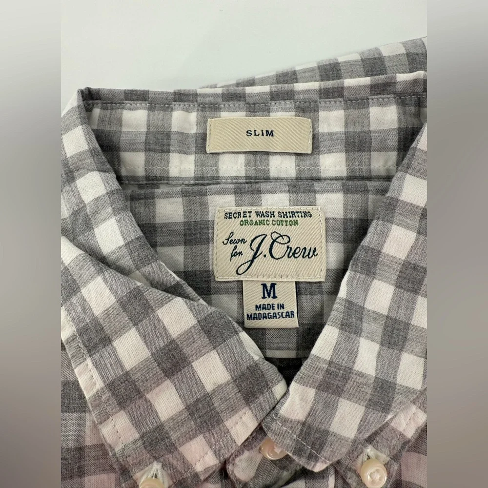 J. Crew Slim Secret Wash Cotton Poplin Gray Heather Gingham Casual Button Down